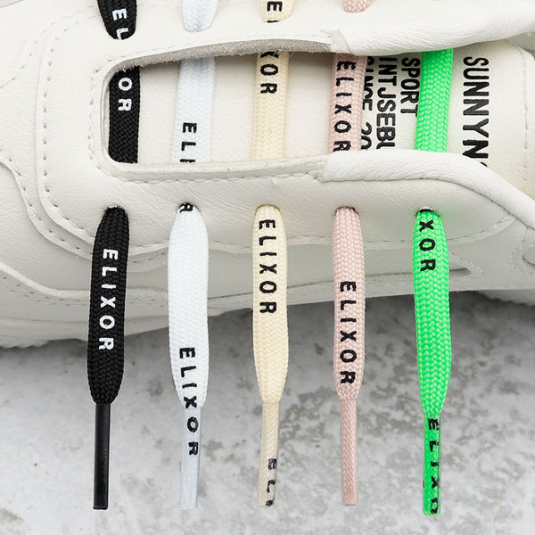 5 Colors Printing ELIXOR Letter Shoelaces 0.7cm Wide High Quality Polyester Casual Sports Laces Free Packaging Shoe Accessories