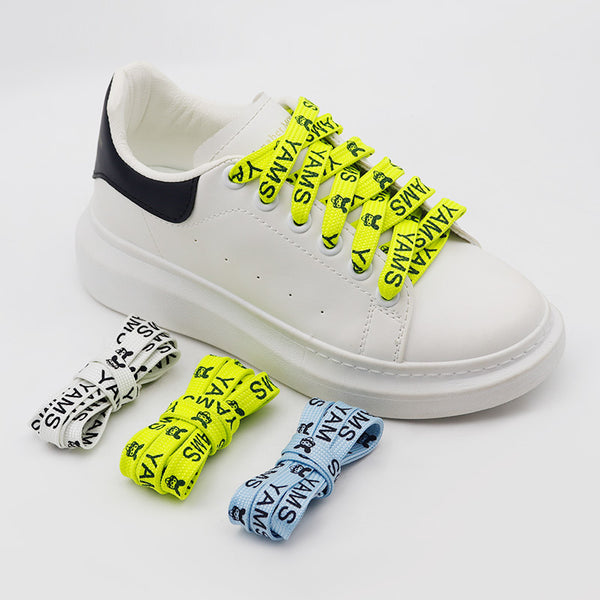 3 Colors Flat Luminous Printed Lettering"YAMS"Trendy Text Symbol Fluorescent Shoelaces Night Glow 1cm Wide Night Party Men&Women