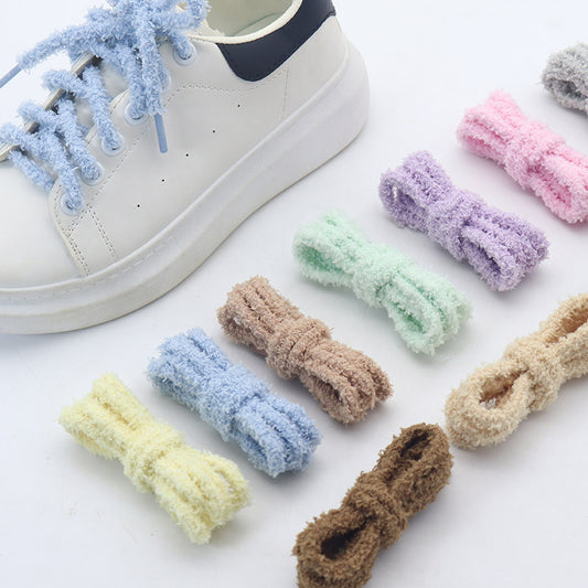 Weiou Laces 10 Bright Colors Flat Type Plush Laces 7mm Delicate Fluffy Towel Hoodie Drawstring Sneaker Women Shoelaces Clothing