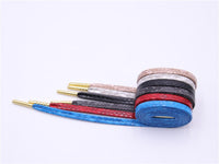 7MM Imitate Snake Skin Drawing Flat Luxurious PU Leather Shoelaces With Golden Metal Tip Nice Boot