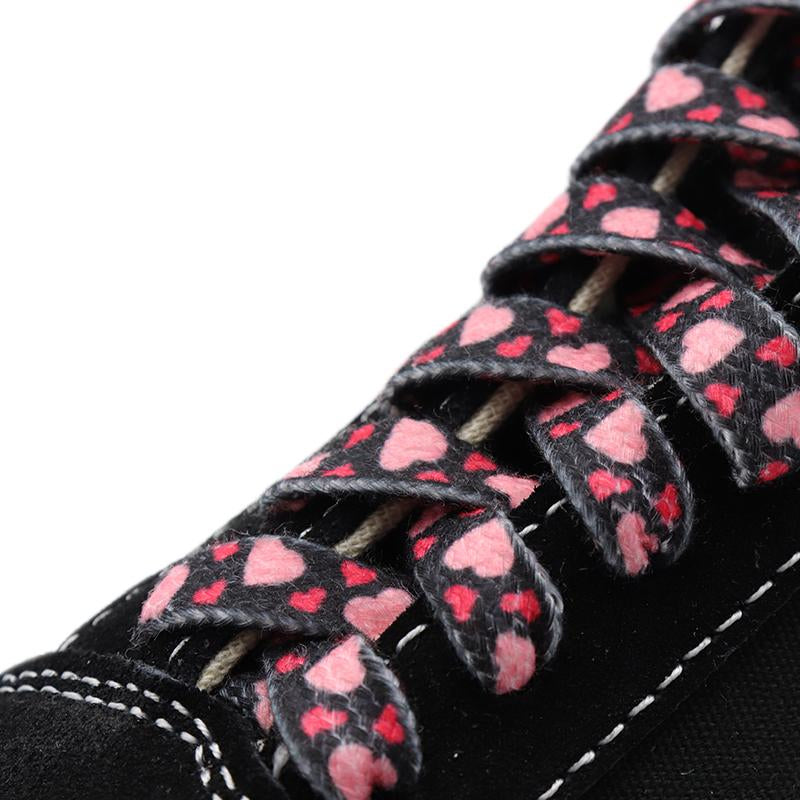 Weiou Cute Black Pink Love Printed Shoelaces 0.8 Cm Flat Type  Shoestring For Children Women