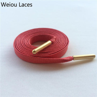 Weiou Heavy Duty Waxed Cotton Flat Shoelaces With Gold Metal Aglets Bright Color Cotton Shoe Laces