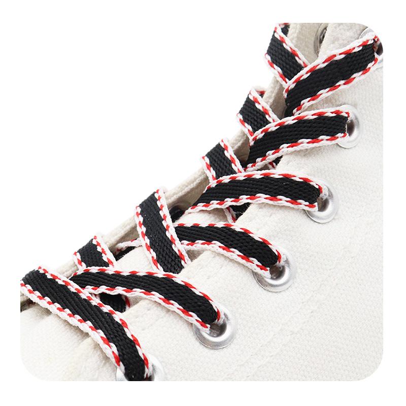 Weiou Simple Style CuteShoelaces 0.8 Cm Flat  Black-white-red Tricolor Polyester Shoe Lace Canvas