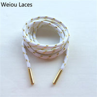 Weiou Sports Boot Laces W/ Metal Aglets Metallic Shiny Gold Shoelaces White Black Round Glitter