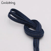 8mm Premium Flat Denim Shoelaces Metal Aglet Classic Laces Customize Your Kicks Blue Black