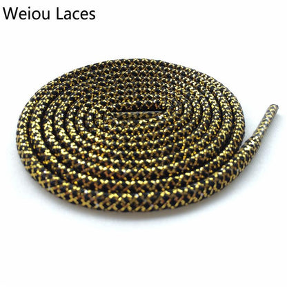 Weiou Two Toned Shoe Laces Gold Silver Metallic Shoelaces Glitter Shoe Strings White Round