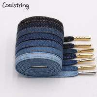 8mm Premium Flat Denim Shoelaces Metal Aglet Classic Laces Customize Your Kicks Blue Black