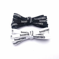 Flat White Black Printed BoostVIBES Shoelaces Two Sided Printing Letter Bootlaces For Sports