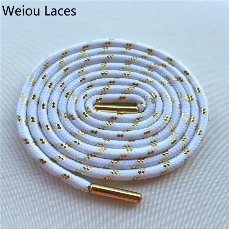 Weiou Sports Boot Laces W/ Metal Aglets Metallic Shiny Gold Shoelaces White Black Round Glitter