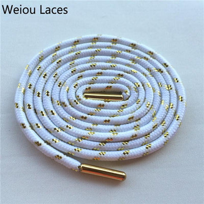 Weiou Sports Boot Laces W/ Metal Aglets Metallic Shiny Gold Shoelaces White Black Round Glitter