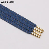 Weiou Premium Flat Denim Shoelaces With Metal Tips Cool Laces To Customize Your Kicks Blue Black