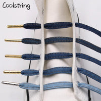 8mm Premium Flat Denim Shoelaces Metal Aglet Classic Laces Customize Your Kicks Blue Black