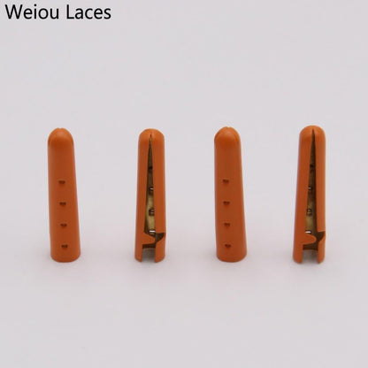 Weiou New 4pcs 1 Set 4x23mm Luxury Painting Neon Yellow Orange Tips Matt Metal Aglets FOR Shoelaces