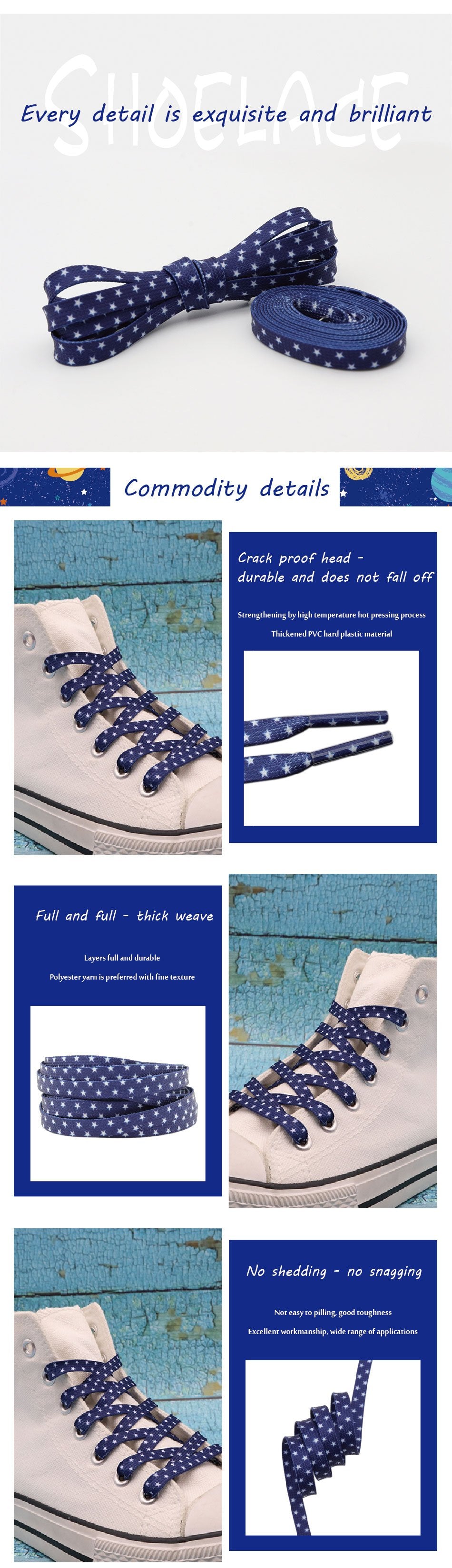 Pentalpha Pentagram Shoelaces Sublimated Printed Blue White Five-Pointed Star Boot Laces For