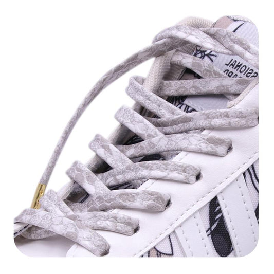 Weiou 7mm Flat Snake Skin Shoelaces White Red Grey Brown Luxury Leather Shoe Laces With Gold Metal