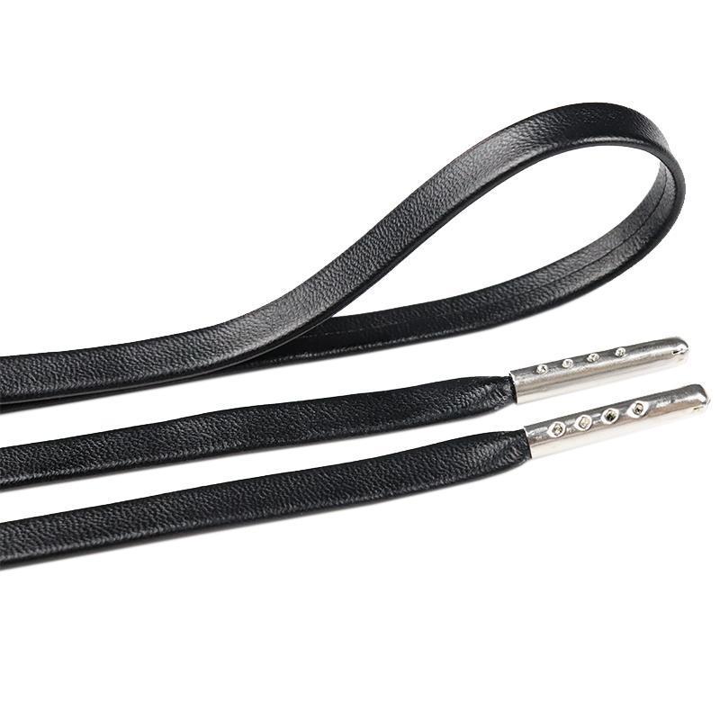 Pure Color Black White Silver Shoe Cords With Metal Laces Tips Genuine Leather belt High Heel