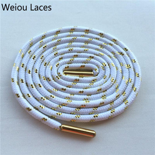 Hot Weiou Metal Tips Sports Athletic Colored Boot Laces Awesome Metallic Gold Shoelaces White Round