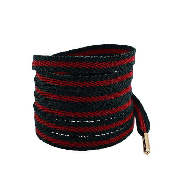 Classic 8mm Green Red Ribbon Shoelaces Polyester Flat Laces Single Layer Shoestrings Plastic Tips