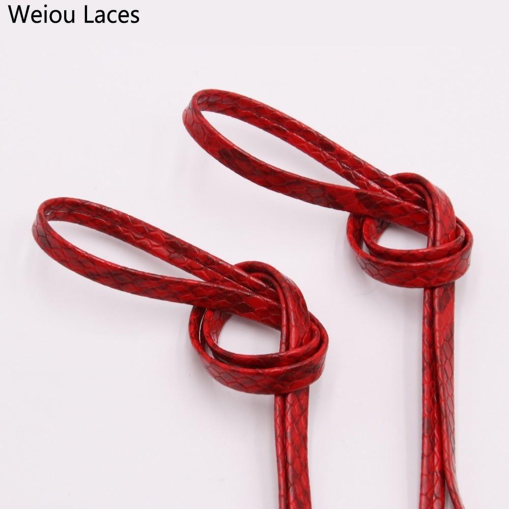 Weiou 7mm Flat Snake Skin Shoelaces White Red Grey Brown Luxury Leather Shoe Laces With Gold Metal