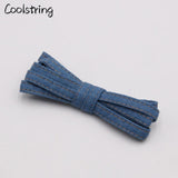 8mm Premium Flat Denim Shoelaces Metal Aglet Classic Laces Customize Your Kicks Blue Black