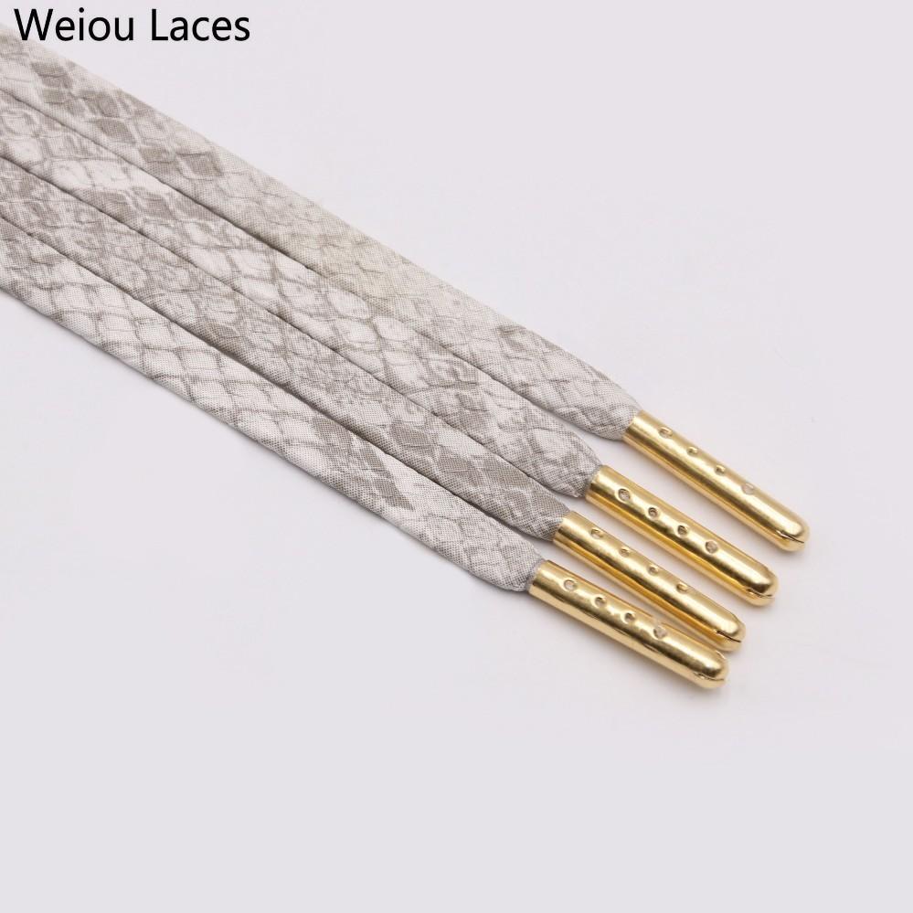 Weiou 7mm Flat Snake Skin Shoelaces White Red Grey Brown Luxury Leather Shoe Laces With Gold Metal