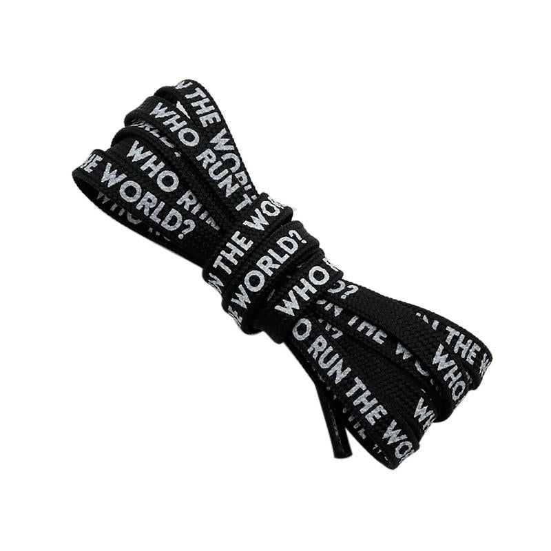 Weiou 7MM Men Women Sneaker Canvas Boot Laces WHO RUN THE WORLD Text Silk Screen Printing Shoelaces