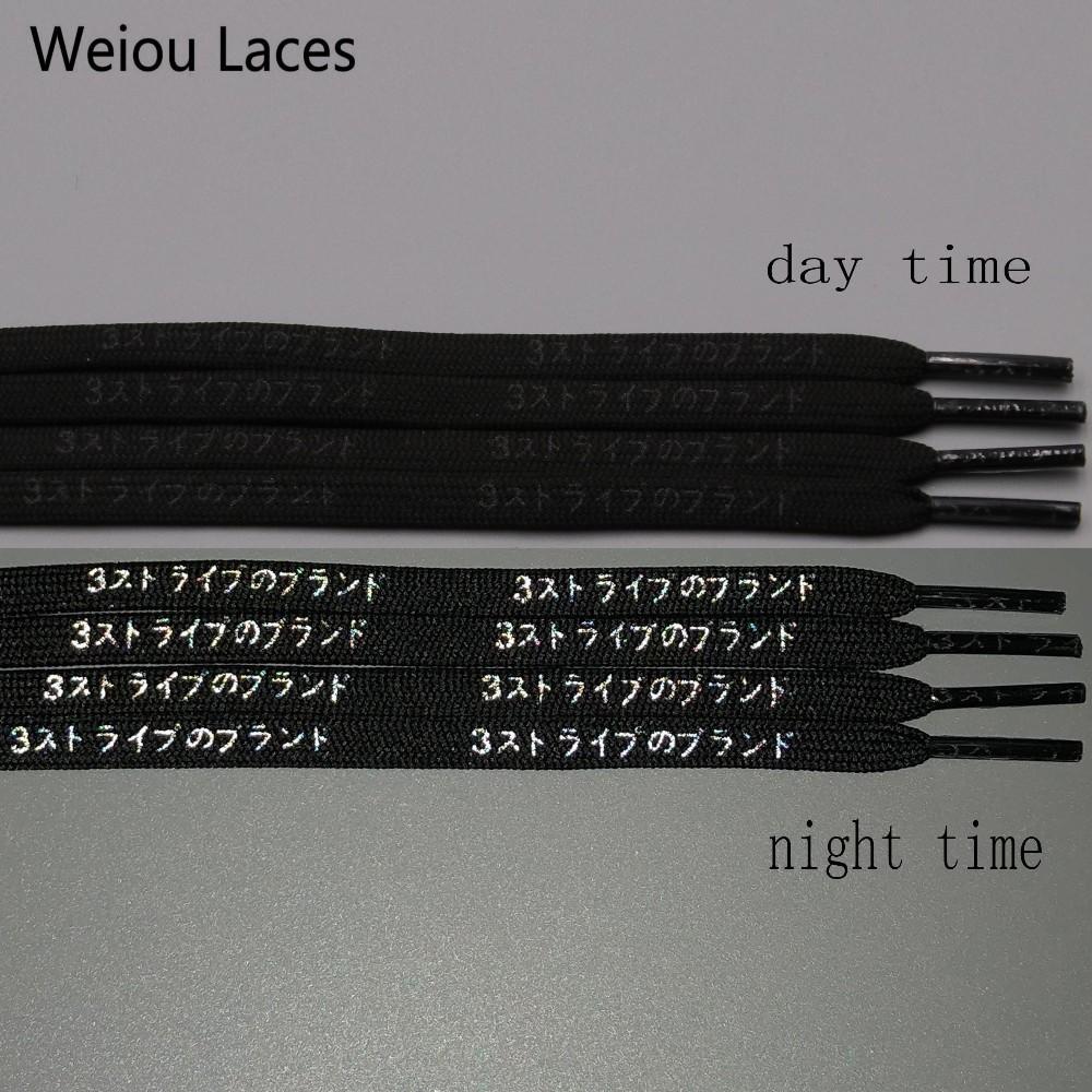 Weiou 7mm Flat Nice Letter Printing 3M Reflective Japanese Katakana Kanji Shoelaces Plastic Tips