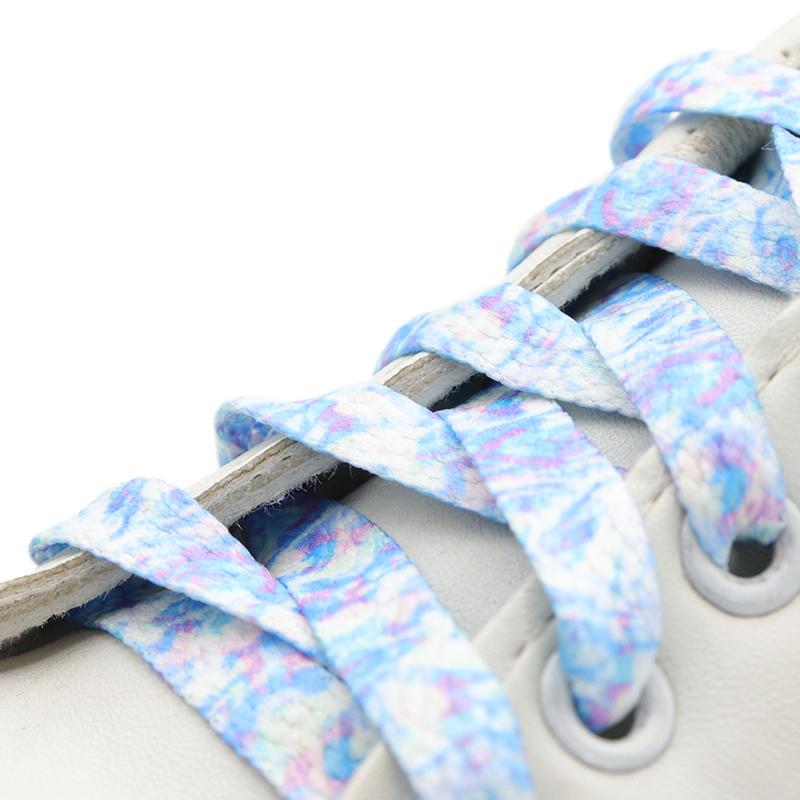 Weiou Fashion Cute Shoelaces 0.8 Cm Flat Type Printed Blue And White Marble Pattern Shoestrings For