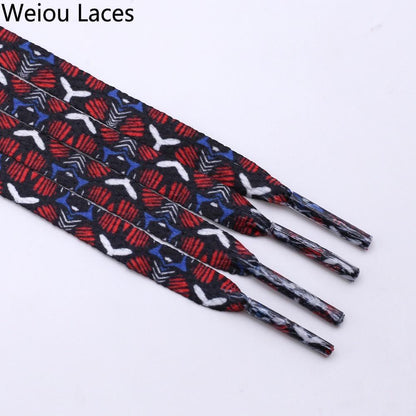 Weiou 7mm Flat Single Layer Network Laces Sublimation Heat Transfer Digital Print White Red Printed