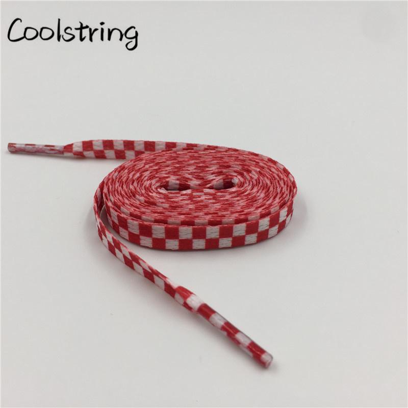 Polyester 8mm Width Flat Shoelaces Grid Shoe Lace Checkered Digital Print Shoestrings Sublimated