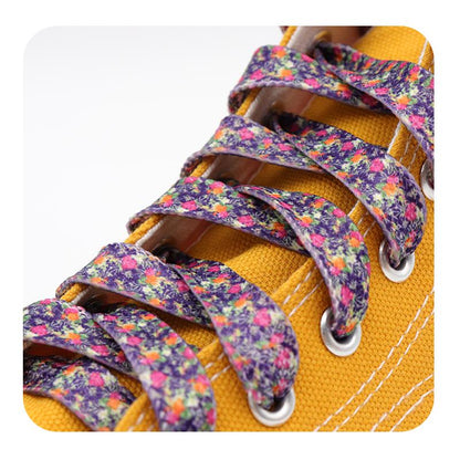 Weiou Fashion Adorable Shoelaces 0.9cm Flat Printed Summer Retro Floral Cotton Shoe Laces Young