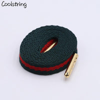 Classic 8mm Green Red Ribbon Shoelaces Polyester Flat Laces Single Layer Shoestrings Plastic Tips