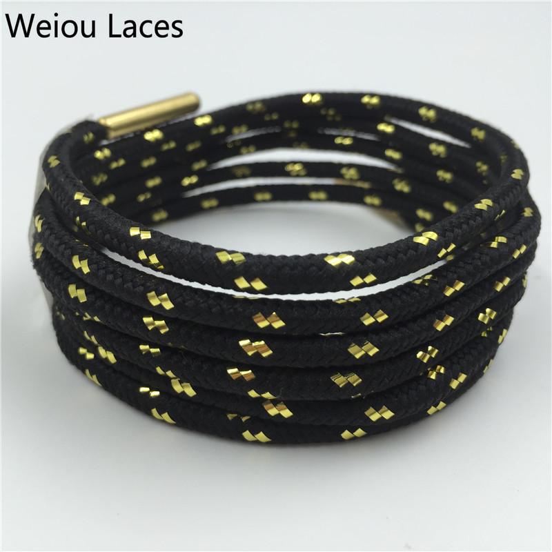 Weiou Sports Boot Laces W/ Metal Aglets Metallic Shiny Gold Shoelaces White Black Round Glitter