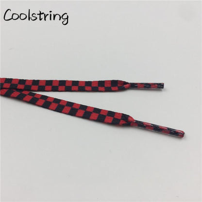 Polyester 8mm Width Flat Shoelaces Grid Shoe Lace Checkered Digital Print Shoestrings Sublimated