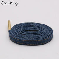 8mm Premium Flat Denim Shoelaces Metal Aglet Classic Laces Customize Your Kicks Blue Black