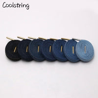 8mm Premium Flat Denim Shoelaces Metal Aglet Classic Laces Customize Your Kicks Blue Black