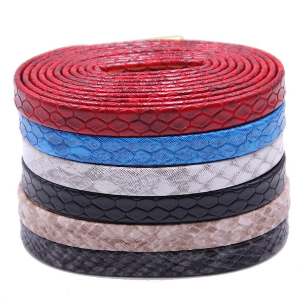 7MM Imitate Snake Skin Drawing Flat Luxurious PU Leather Shoelaces With Golden Metal Tip Nice Boot