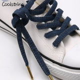 8mm Premium Flat Denim Shoelaces Metal Aglet Classic Laces Customize Your Kicks Blue Black