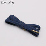 8mm Premium Flat Denim Shoelaces Metal Aglet Classic Laces Customize Your Kicks Blue Black