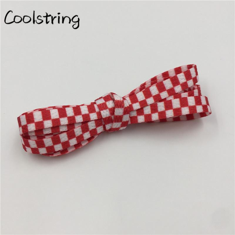 Polyester 8mm Width Flat Shoelaces Grid Shoe Lace Checkered Digital Print Shoestrings Sublimated