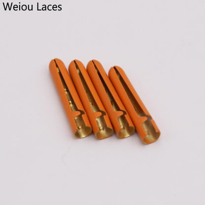 Weiou New 4pcs 1 Set 4x23mm Luxury Painting Neon Yellow Orange Tips Matt Metal Aglets FOR Shoelaces