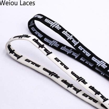 Weiou Flat Printed Waffle District Crew Shoelaces Beige Double-sided Printing Authentic Shoestring