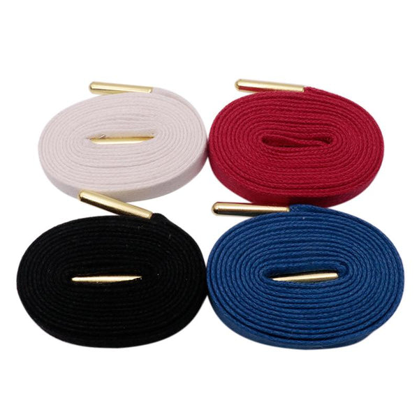 Golden Metal Tips 8MM Waxed Shoelaces 100% Cotton Black White Red Blue Laces Unisex For Sneaker