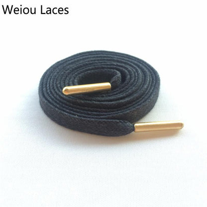 Weiou Heavy Duty Waxed Cotton Flat Shoelaces With Gold Metal Aglets Bright Color Cotton Shoe Laces