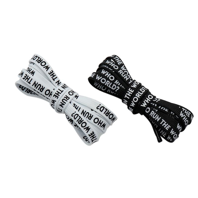 Weiou 7MM Men Women Sneaker Canvas Boot Laces WHO RUN THE WORLD Text Silk Screen Printing Shoelaces