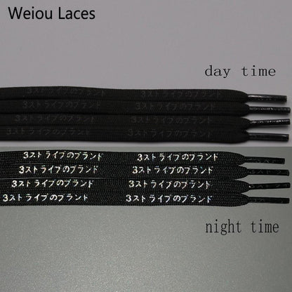 Weiou 7mm Flat Nice Letter Printing 3M Reflective Japanese Katakana Kanji Shoelaces Plastic Tips