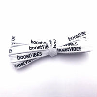 Flat White Black Printed BoostVIBES Shoelaces Two Sided Printing Letter Bootlaces For Sports