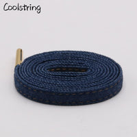 8mm Premium Flat Denim Shoelaces Metal Aglet Classic Laces Customize Your Kicks Blue Black