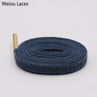 Weiou Premium Flat Denim Shoelaces With Metal Tips Cool Laces To Customize Your Kicks Blue Black