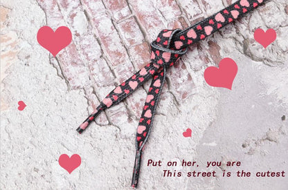 Top Quality Shoelaces Accessories 8MM Flat Pink Girl Lovers Heart Heat Transfer Printing Women